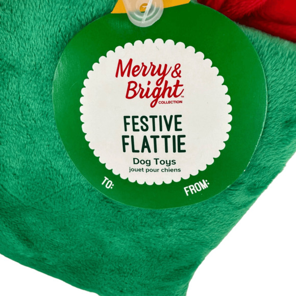 Merry and Bright Present Gift Crinkle Thrash Flat Plush Dog Toy Winter Christmas - Picture 3 of 4
